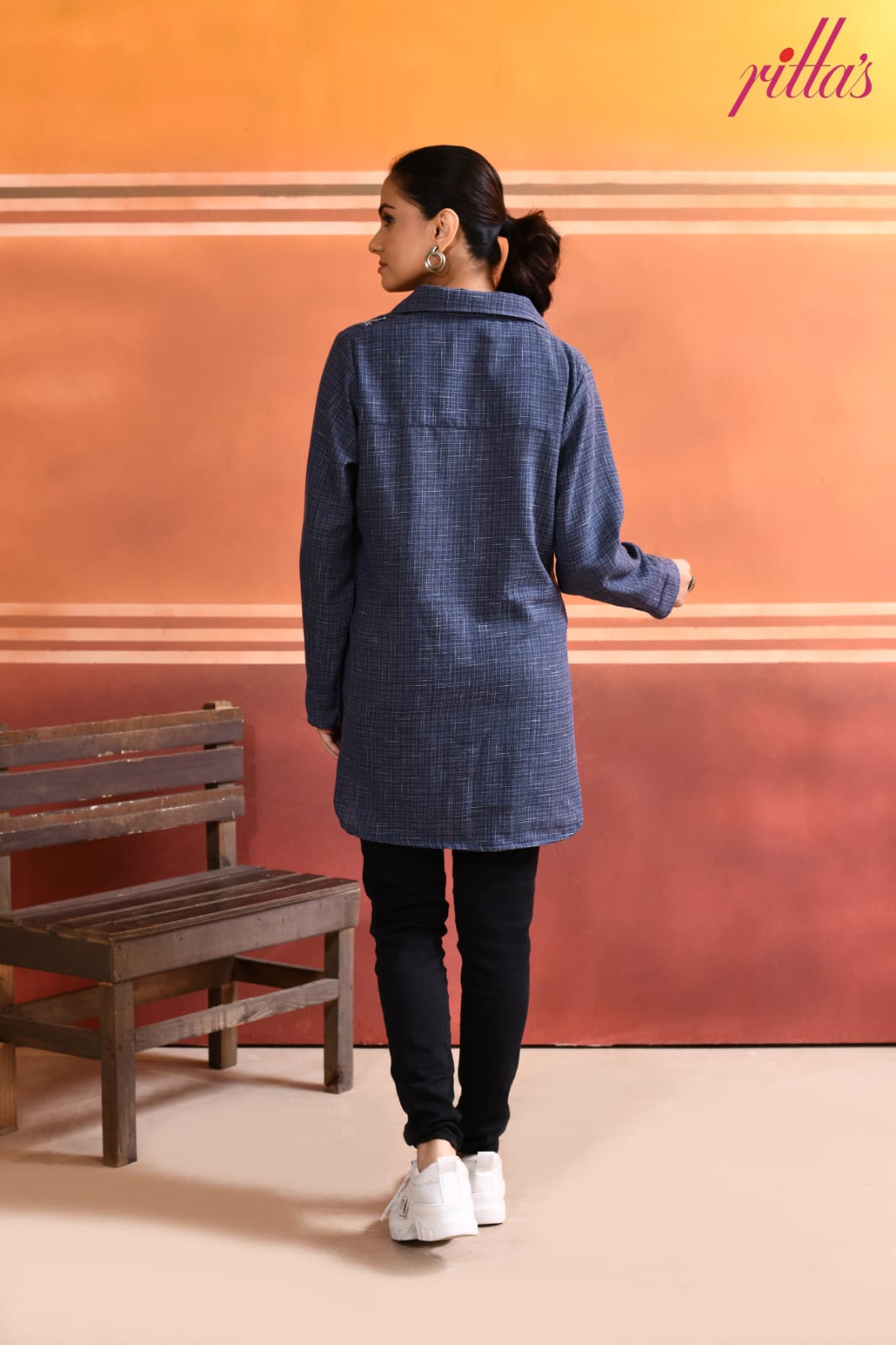 BOTANIC SKETCH – DENIM BLUE LONG SHIRT