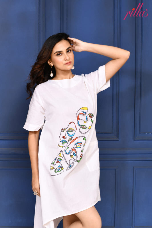 THE ARTISAN – IVORY ABSTRACT FACE DRESS
