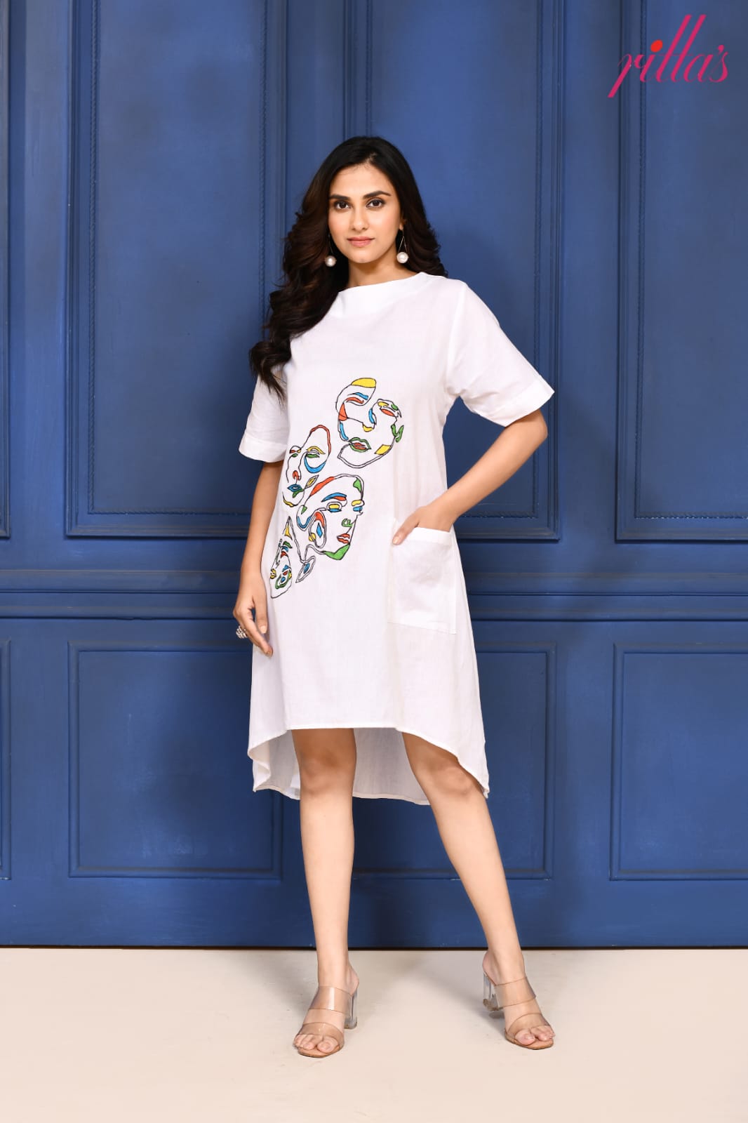 THE ARTISAN – IVORY ABSTRACT FACE DRESS