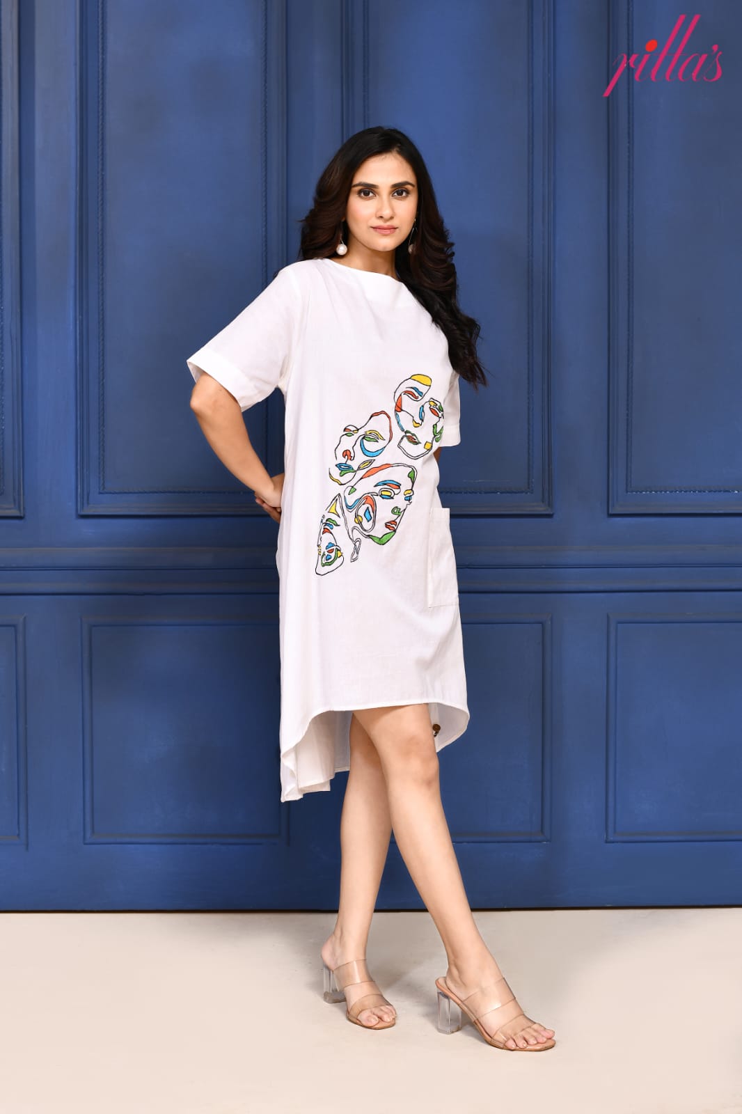 THE ARTISAN – IVORY ABSTRACT FACE DRESS