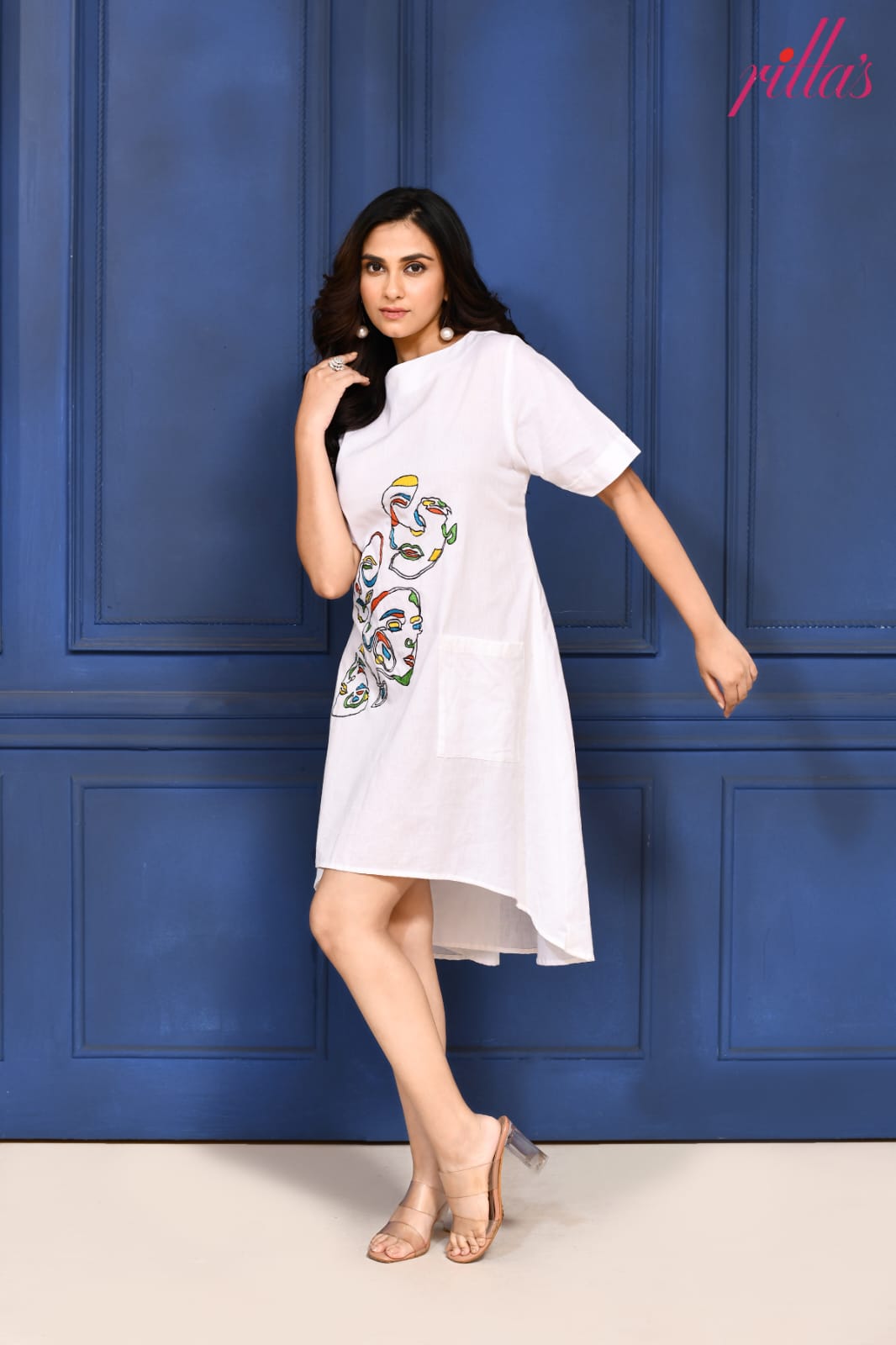THE ARTISAN – IVORY ABSTRACT FACE DRESS