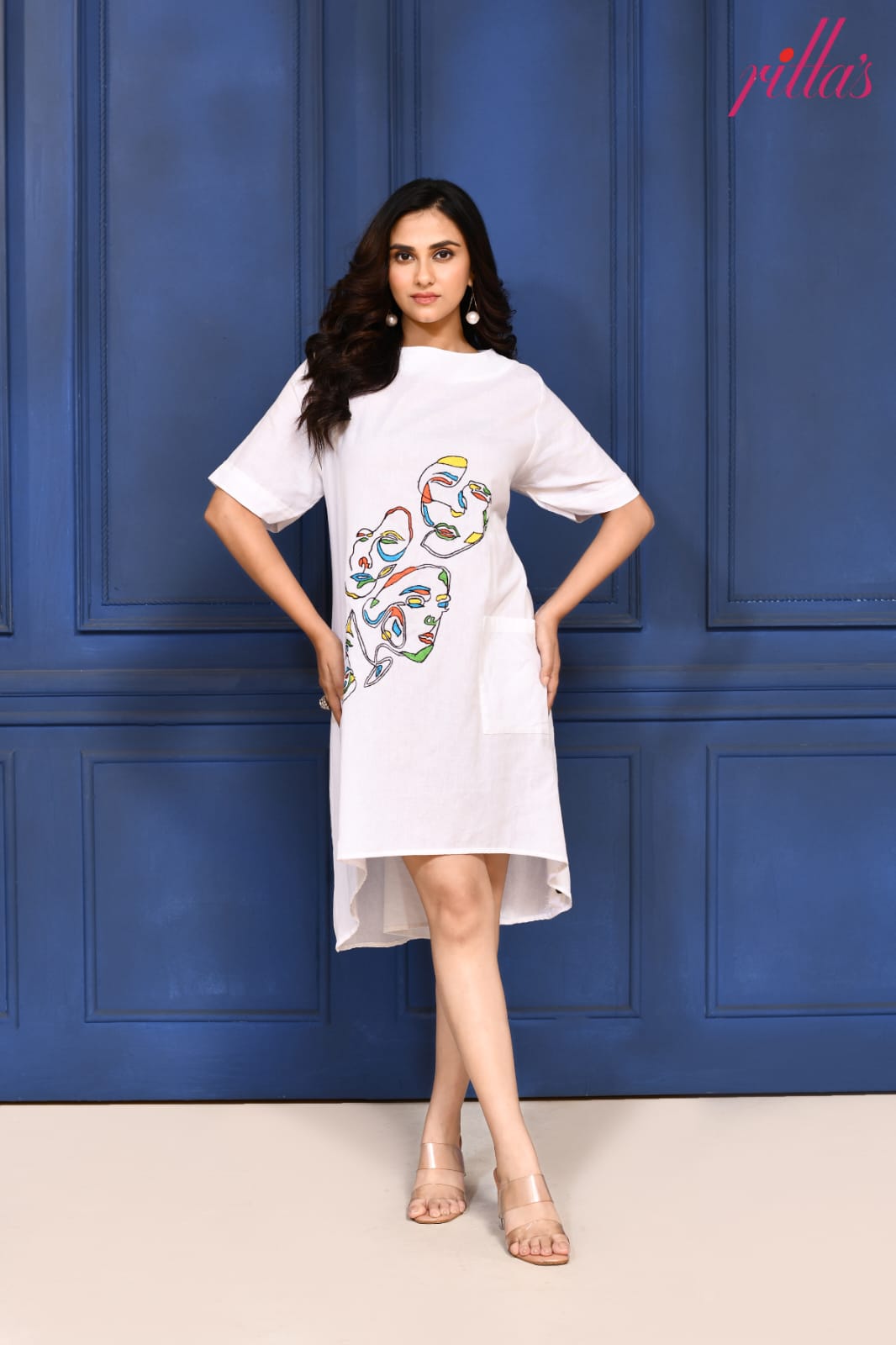 THE ARTISAN – IVORY ABSTRACT FACE DRESS