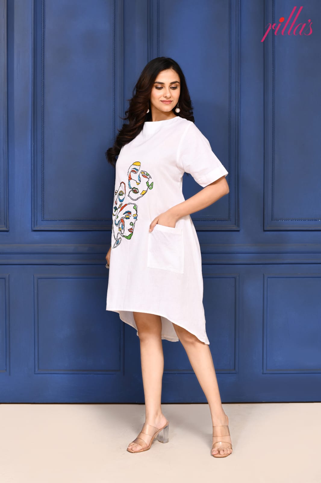 THE ARTISAN – IVORY ABSTRACT FACE DRESS