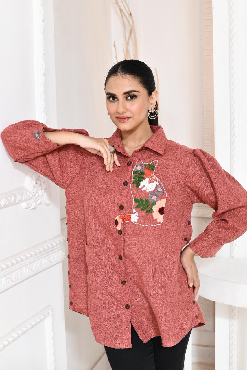 RUST FLORAL CAT TALE SIDE PANEL SHIRT