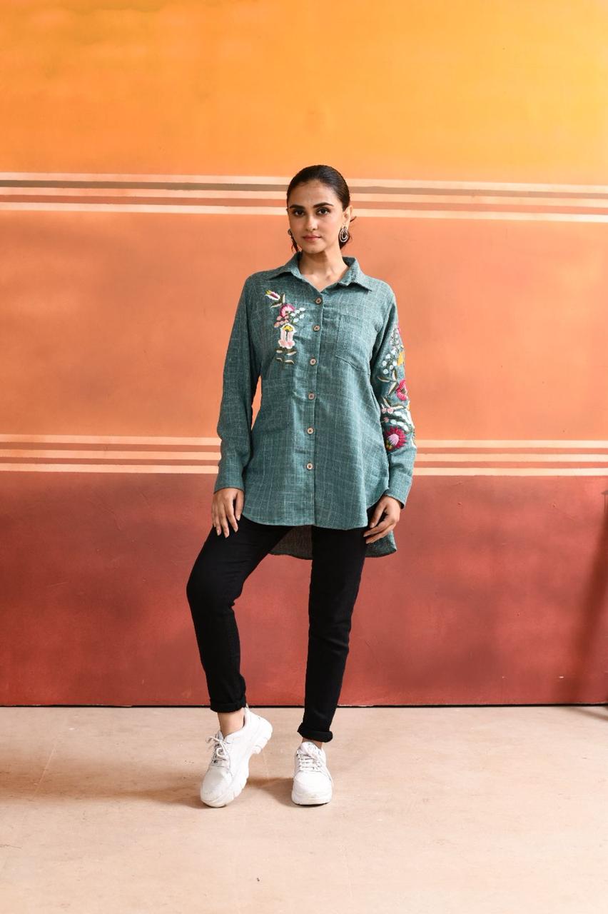 WILD FLOWER BLOOM- MINT GREEN LONG SHIRT