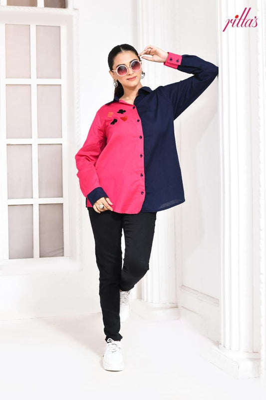 POKER FACE- NAVY PINK DUAL SHIRT