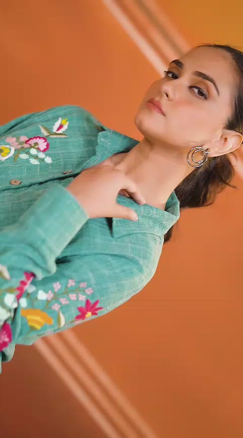WILD FLOWER BLOOM- MINT GREEN LONG SHIRT
